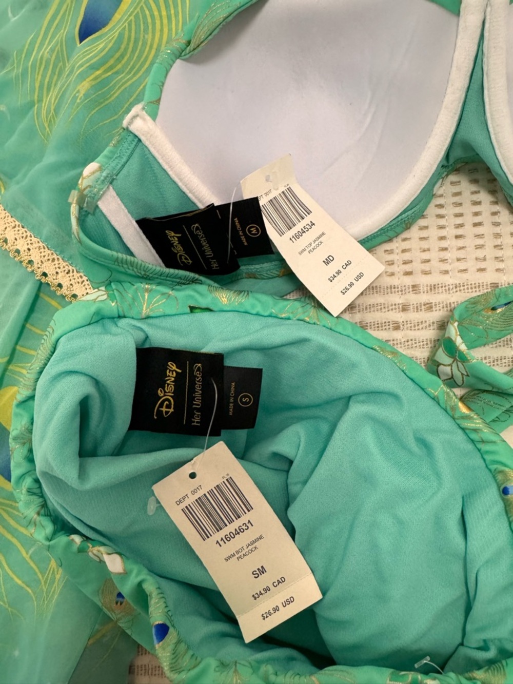 Disney Jasmine Swim Set 3-Piece Bikini + Kimono Cover Up NWT Hot Topic Peacock - Picture 14 of 14
